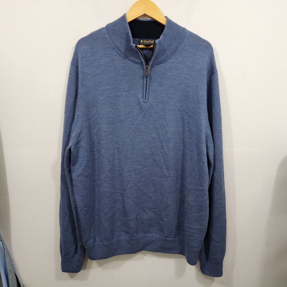 Brooks Brothers Extra Fine Italian Quarter Zip Blue Merino Wool 1/4 Zip Mens XXL
